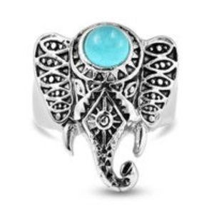 Amazonite Elephant Head Ring in Stainless  Steel